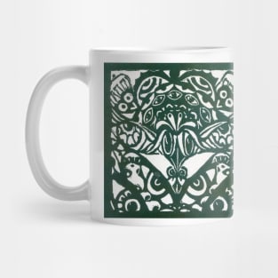 Watchers and Eyes Tangle Lino Cut Dk Olive Green Monoprint Mug